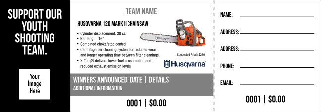 Husqvarna 120 Mark II Chainsaw Raffle Ticket V2 Product Front