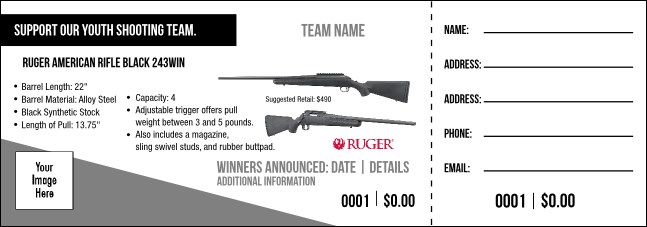 Ruger American Rifle Black 243Win Raffle Ticket V1 Product Front