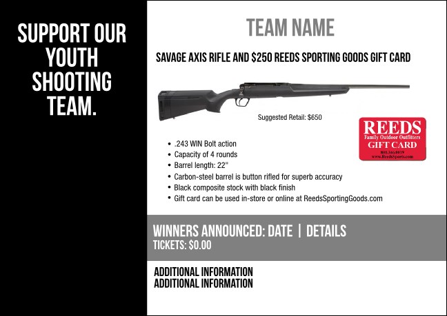 Savage Axis Rifle and $250 Reeds Sporting Goods Gift Card Postcard V2 Product Front