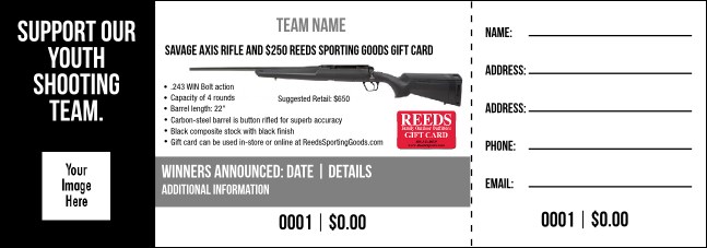 Savage Axis Rifle and $250 Reeds Sporting Goods Gift Card Raffle Ticket V2 Product Front