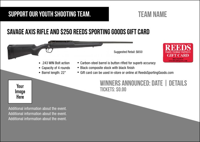 Savage Axis Rifle and $250 Reeds Sporting Goods Gift Card Postcard V1 Product Front