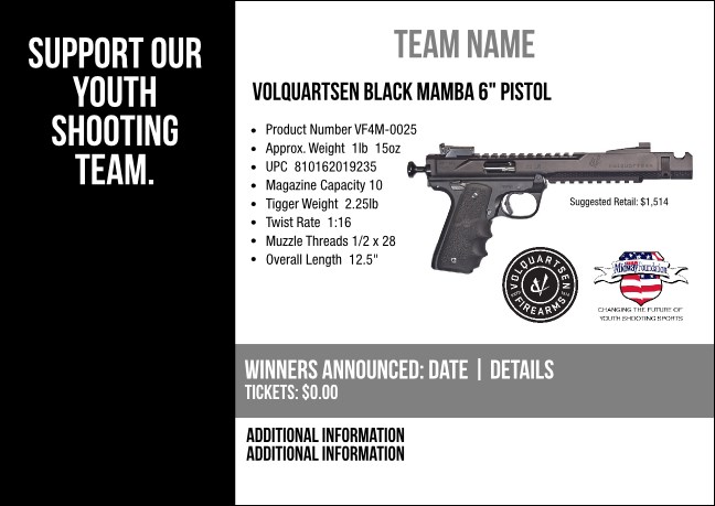 Volquartsen Black Mamba 6" Pistol Postcard V2 Product Front