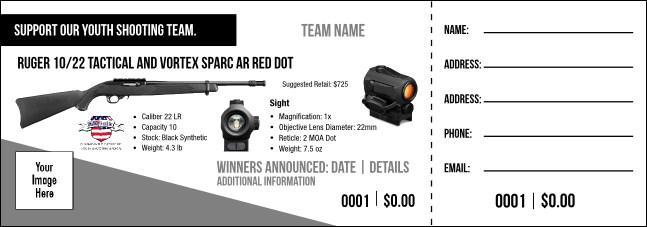 Ruger 10/22 Tactical and Vortex SPARC AR Red Dot Raffle Ticket V1 Product Front
