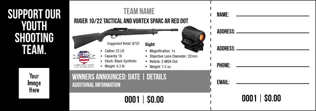 Ruger 10/22 Tactical and Vortex SPARC AR Red Dot Raffle Ticket V2 Product Front