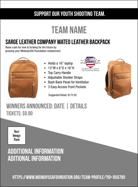 Sarge Leather Company Mateo Leather Backpack Flyer V1 Product Front