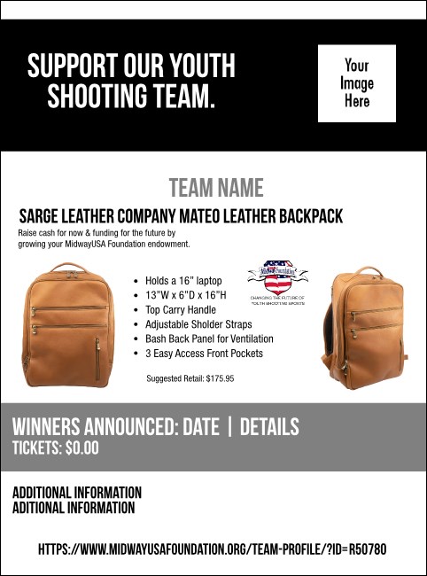 Sarge Leather Company Mateo Leather Backpack Flyer V2 Product Front