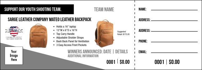 Sarge Leather Company Mateo Leather Backpack Raffle Ticket V1 Product Front